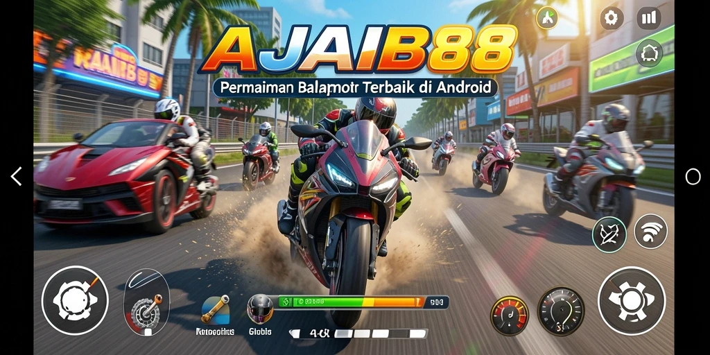 Screenshot gameplay AJAIB88 menampilkan aksi balapan motor yang seru.