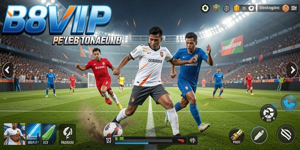Tampilan gameplay B8VIP dengan aksi sepak bola yang mendebarkan.