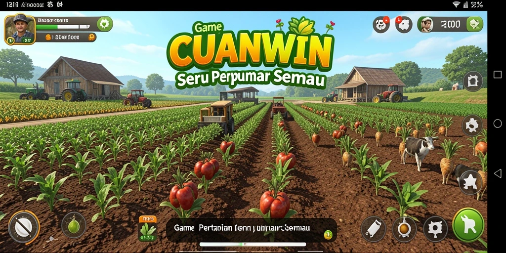 Screenshot gameplay <strong>CUANWIN</strong> menampilkan ladang hijau yang subur dan hewan ternak.