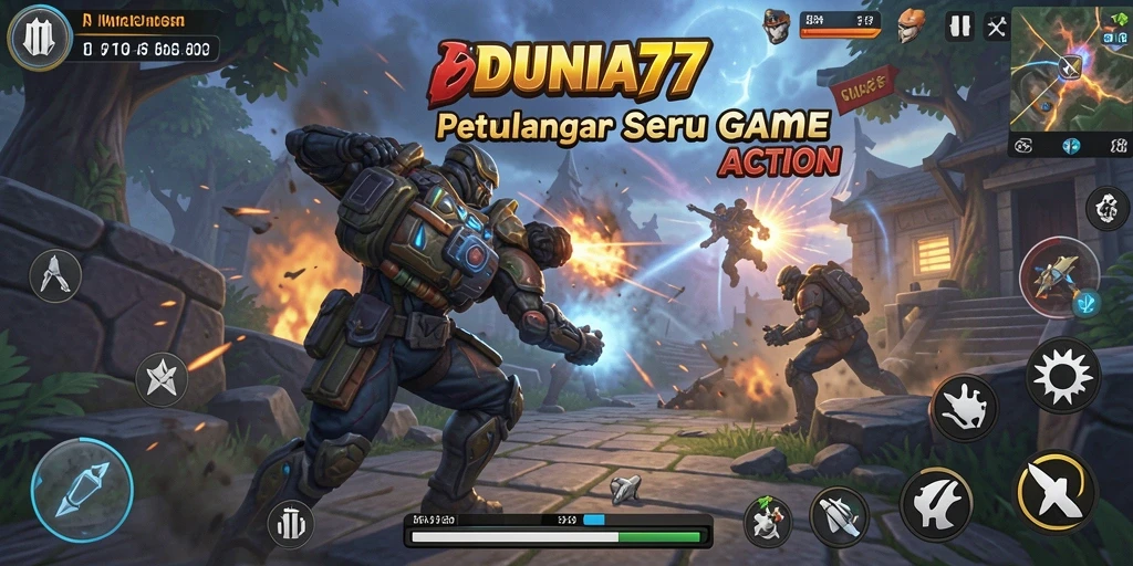 Tampilan gameplay intens dari DUNIA77 saat pertempuran.