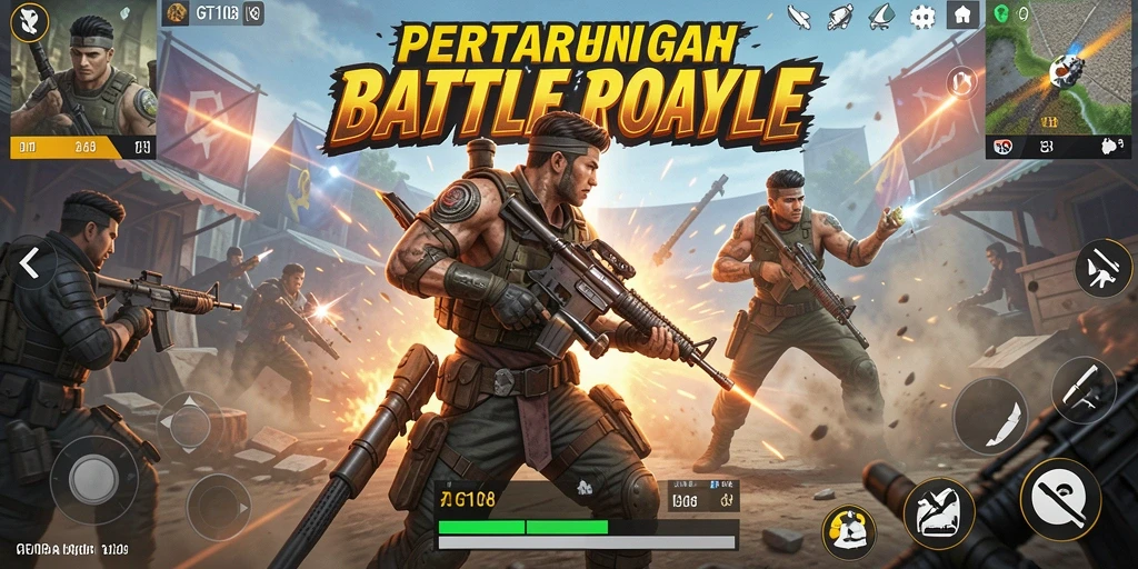 Tampilkan aksi seru dalam pertempuran Battle Royale GT108.