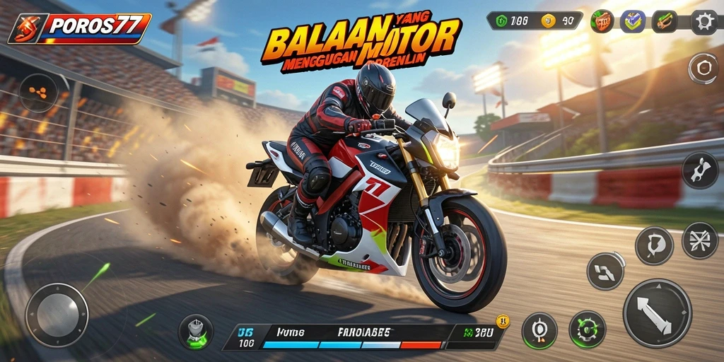 Gameplay seru dan mendebarkan di POROS77 saat balapan.