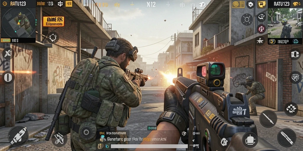 Tangkapan layar gameplay RATU123 menunjukkan aksi pertempuran yang intens dan mendebarkan.