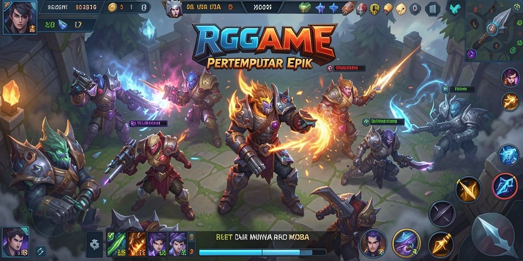 Tampilan seru dari gameplay RPGAME dalam pertempuran MOBA.