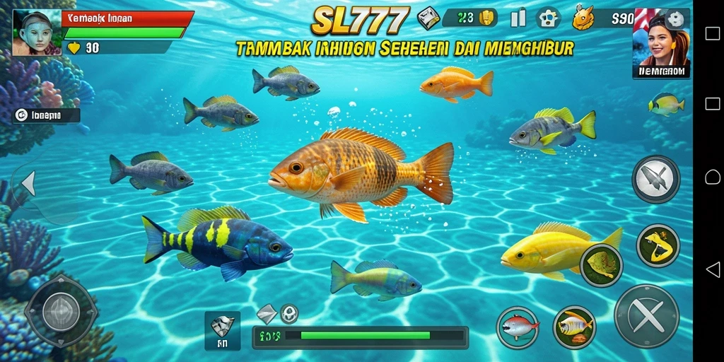Screenshot gameplay SL777 menunjukkan momen menangkap ikan yang seru.