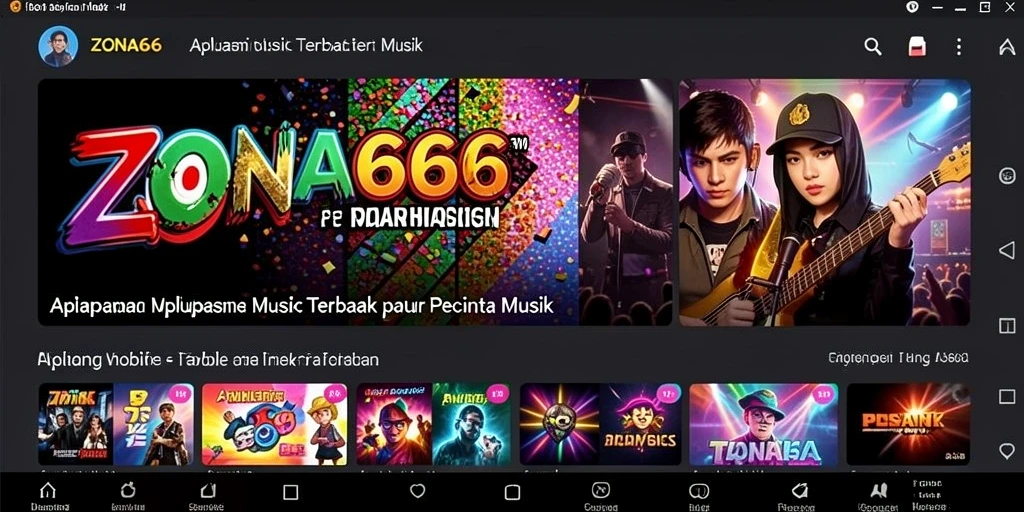 Screenshot ZONA66 menampilkan pengguna yang menikmati musik dengan antarmuka yang menarik.